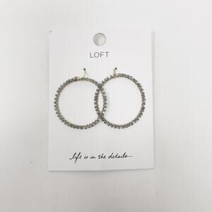 New LOFT Gold Blue Gemstone Embellished Circle Hoop Earrings Hook Closure